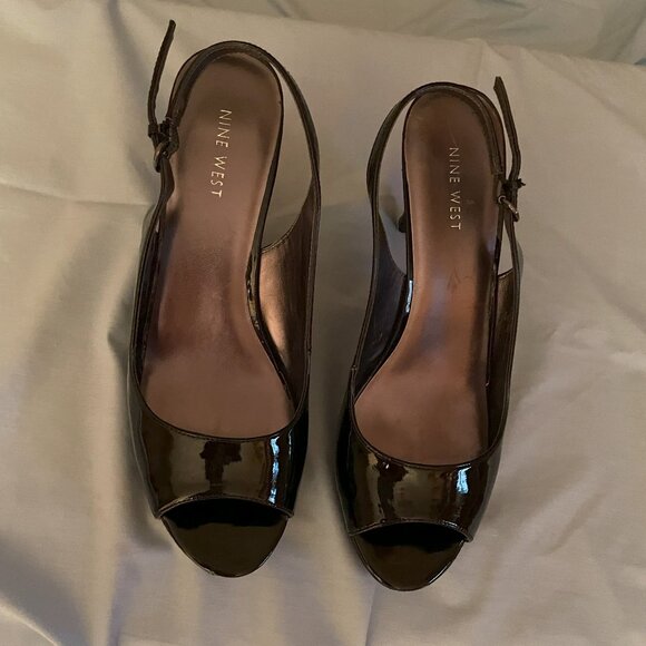 Black Platform Heels / Patent Leather Sandals 9.5 M - Picture 7 of 8